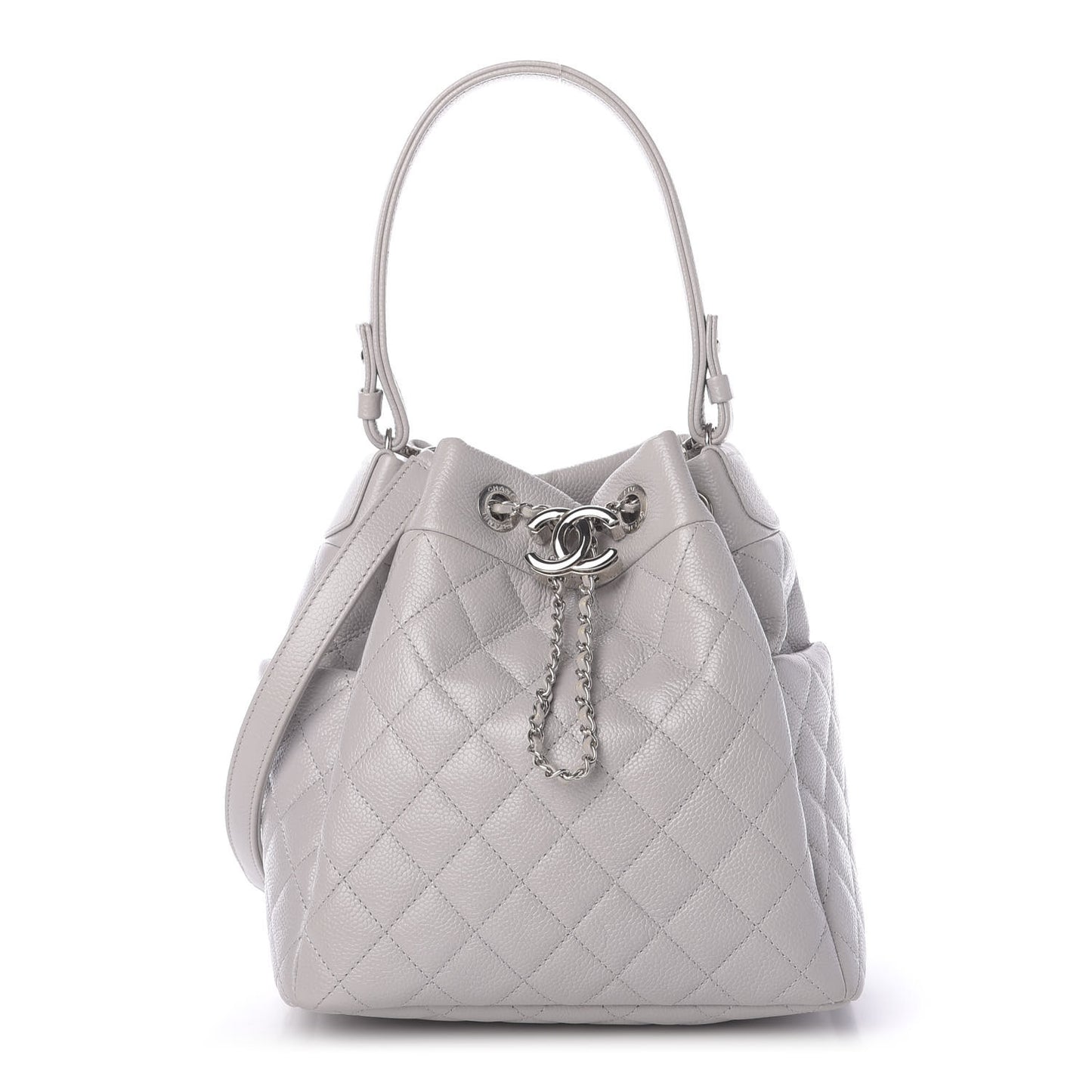 Caviar Quilted Small Chain Bucket Bag Light Gray