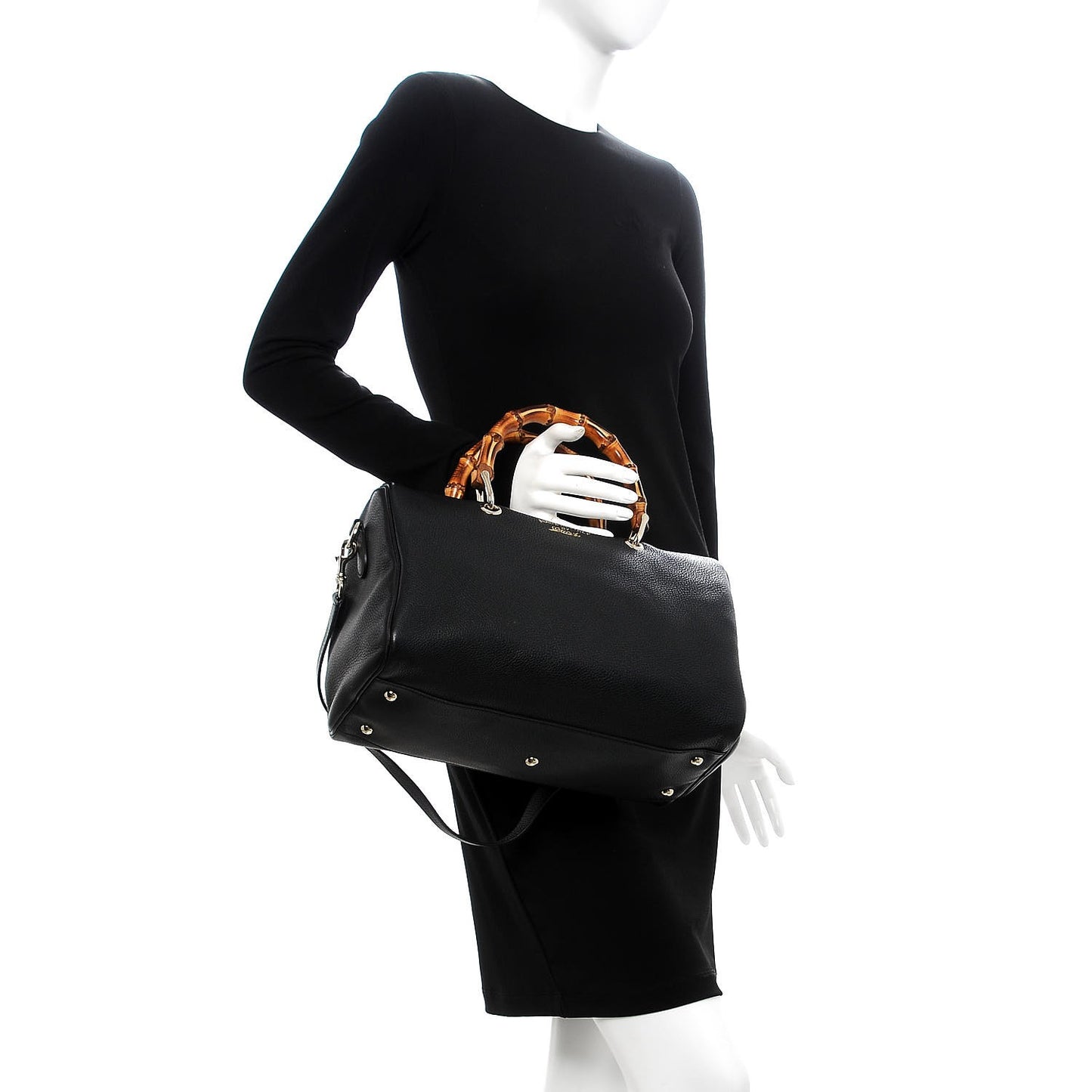 Calfskin Bamboo Medium Shopper Boston Black