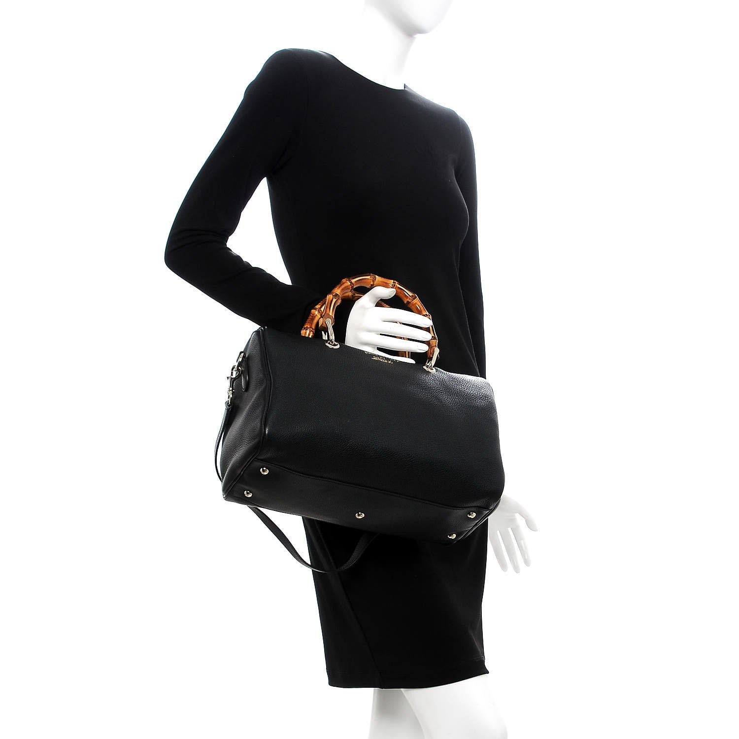 Gucci Calfskin Bamboo Medium Shopper Boston Black 2 of 11
