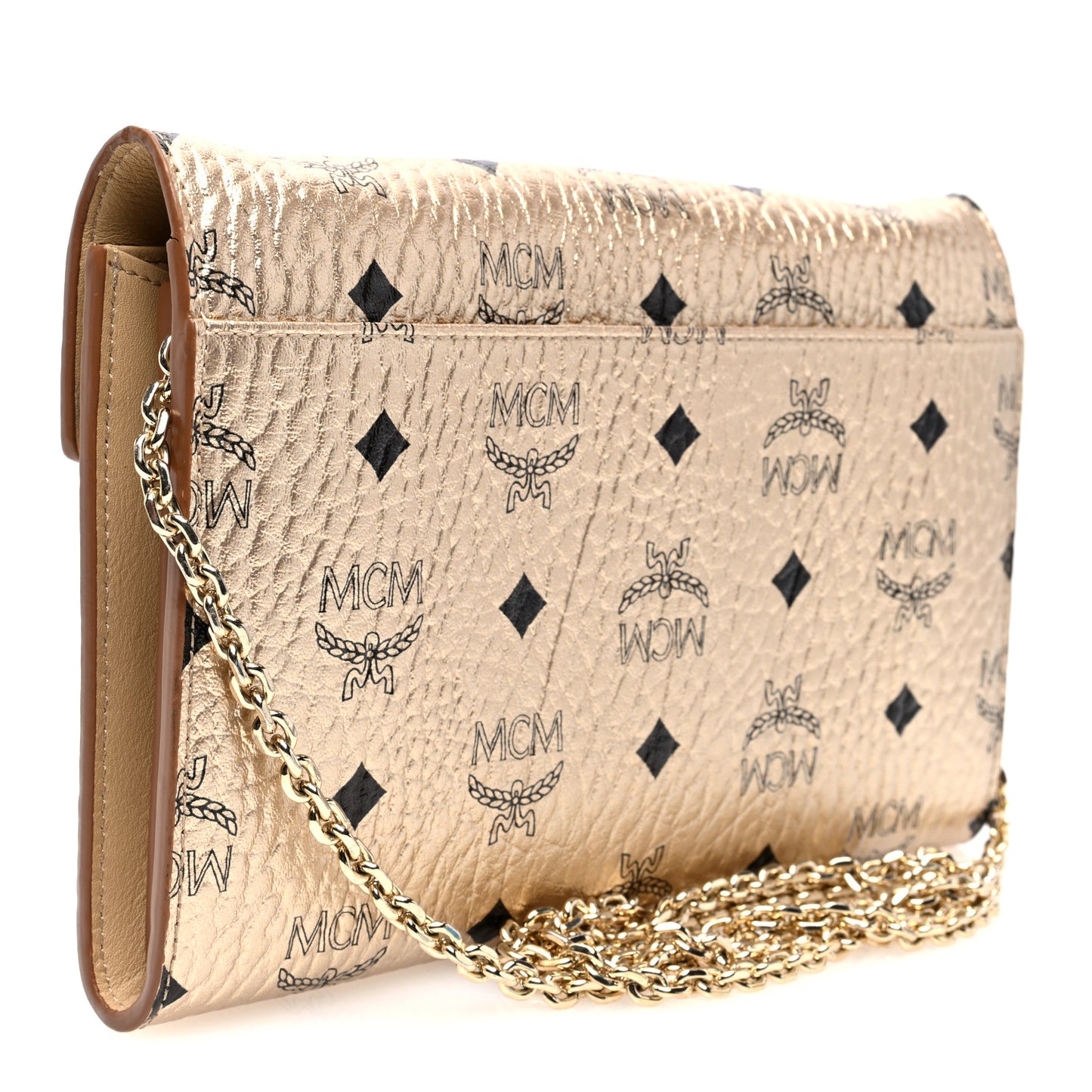 Metallic Visetos Medium Patricia Wallet On Chain Gold