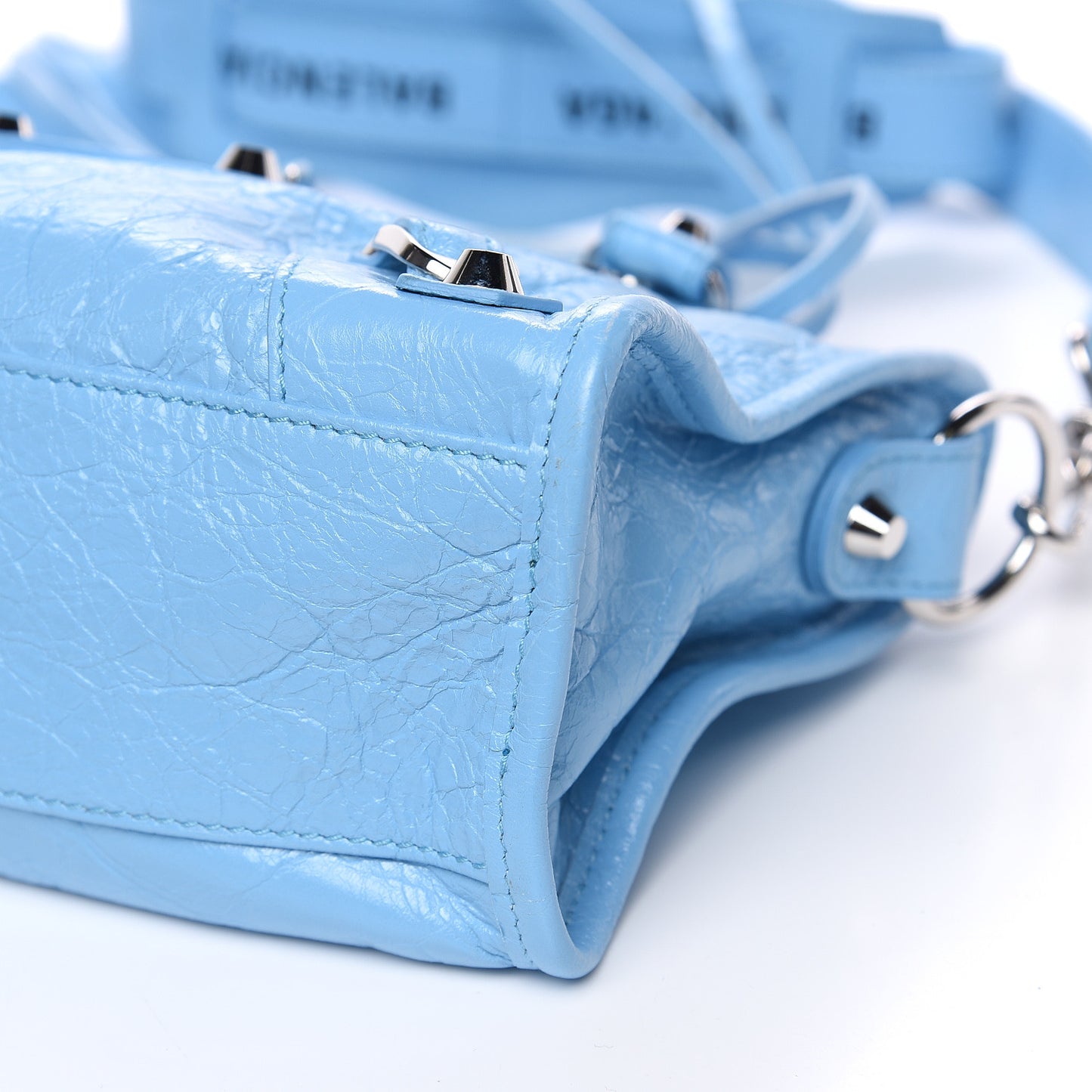 Agneau Classic Silver Hardware Mini City Logo Strap Baby Blue Black