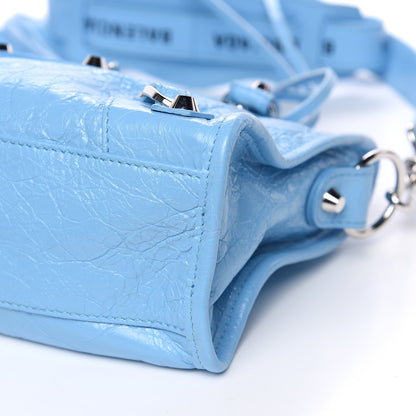 Balenciaga Agneau Classic Silver Hardware Mini City Logo Strap Baby Blue Black 8 of 8