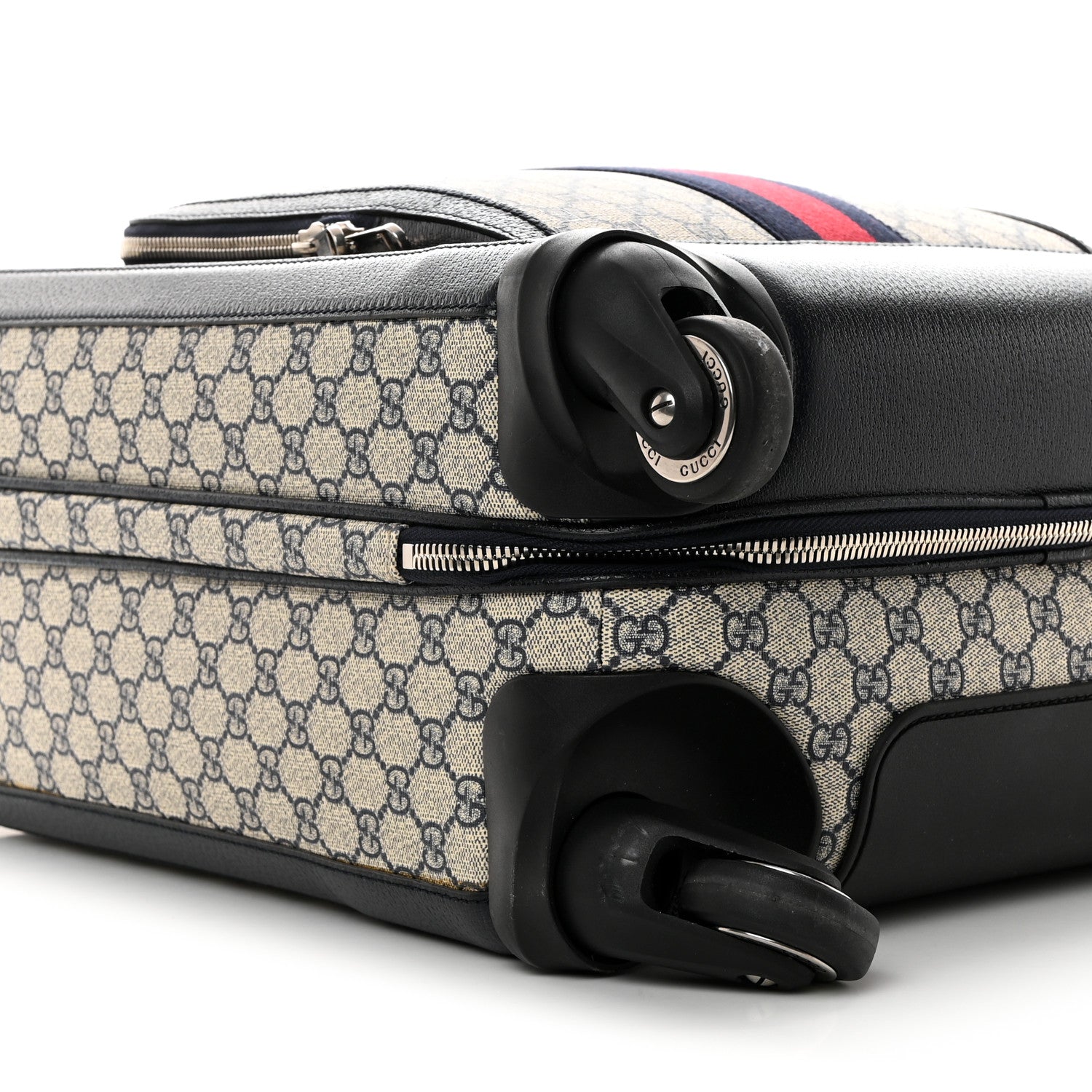 Gucci GG Supreme Monogram Textured Dollar Calfskin Web Small Savoy Cabin Trolley Beige Blue 9 of 12