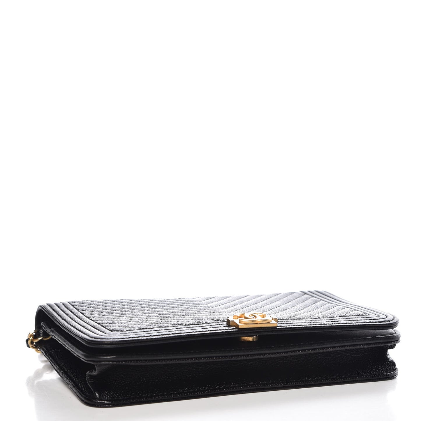 Caviar Chevron Quilted Boy Wallet On Chain WOC Black