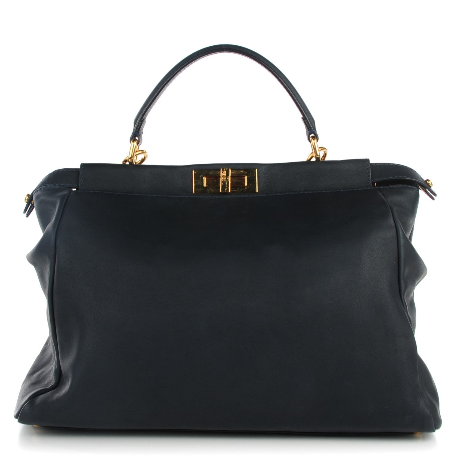 Fendi Calfskin Denim Zucca Large Peekaboo Iconic Satchel Navy