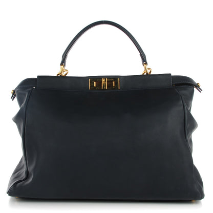 Fendi Calfskin Denim Zucca Large Peekaboo Iconic Satchel Navy 1 of 8