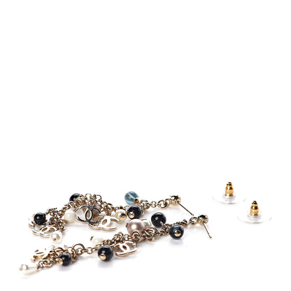 Chanel Resin Bead Pearl CC Drop Earrings Gold 3 of 4