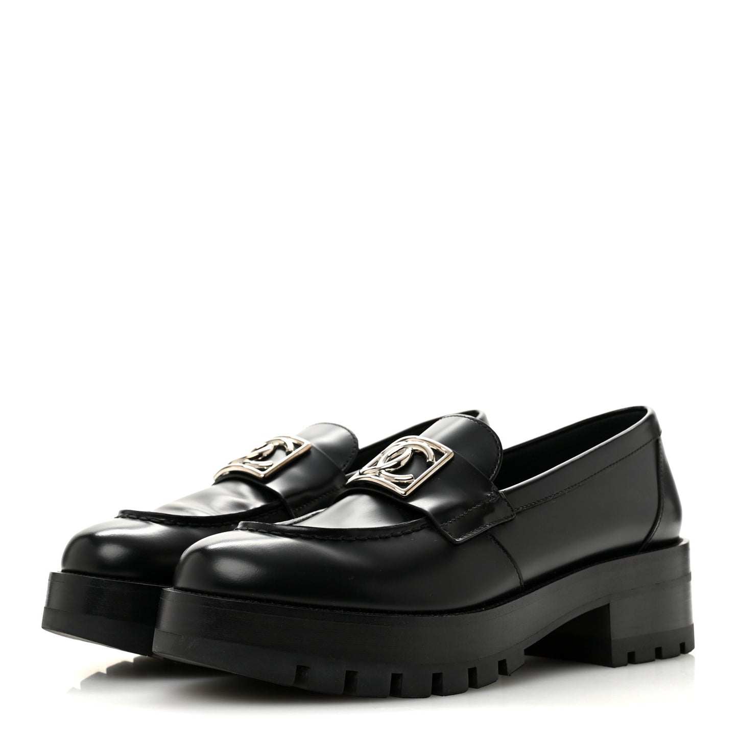 Calfskin Metal CC Loafers 38.5 Black
