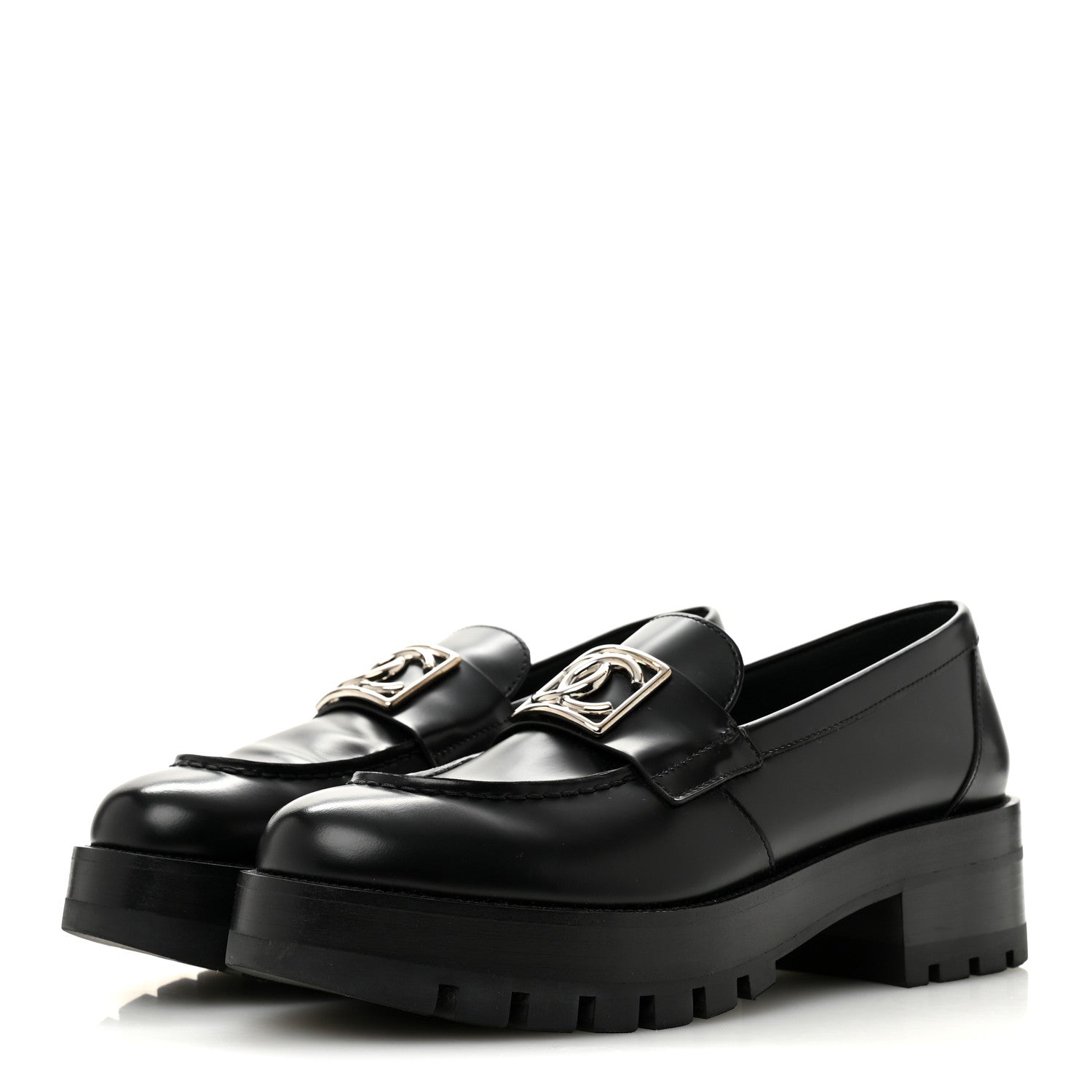 Chanel Calfskin Metal CC Loafers 38.5 Black 4 of 9