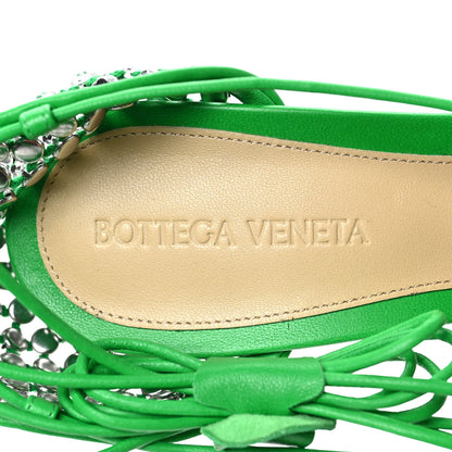 Bottega Veneta Mesh Nappa Crystal Embellished Sparkle Stretch Ankle Tie Sandals 38.5 Parakeet 7 of 7