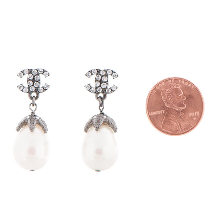 Chanel Ruthenium Crystal Pearl CC Drop Earrings 2 of 4