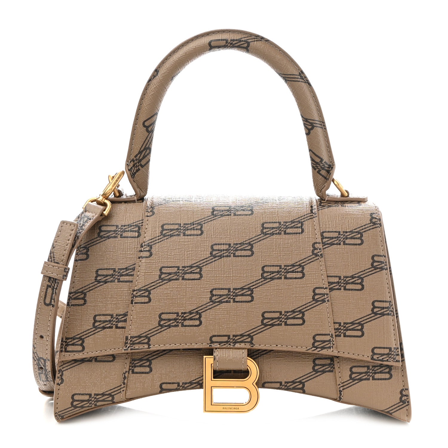 Balenciaga Coated Canvas BB Monogram Small Hourglass Top Handle Bag Beige Brown 1 of 8