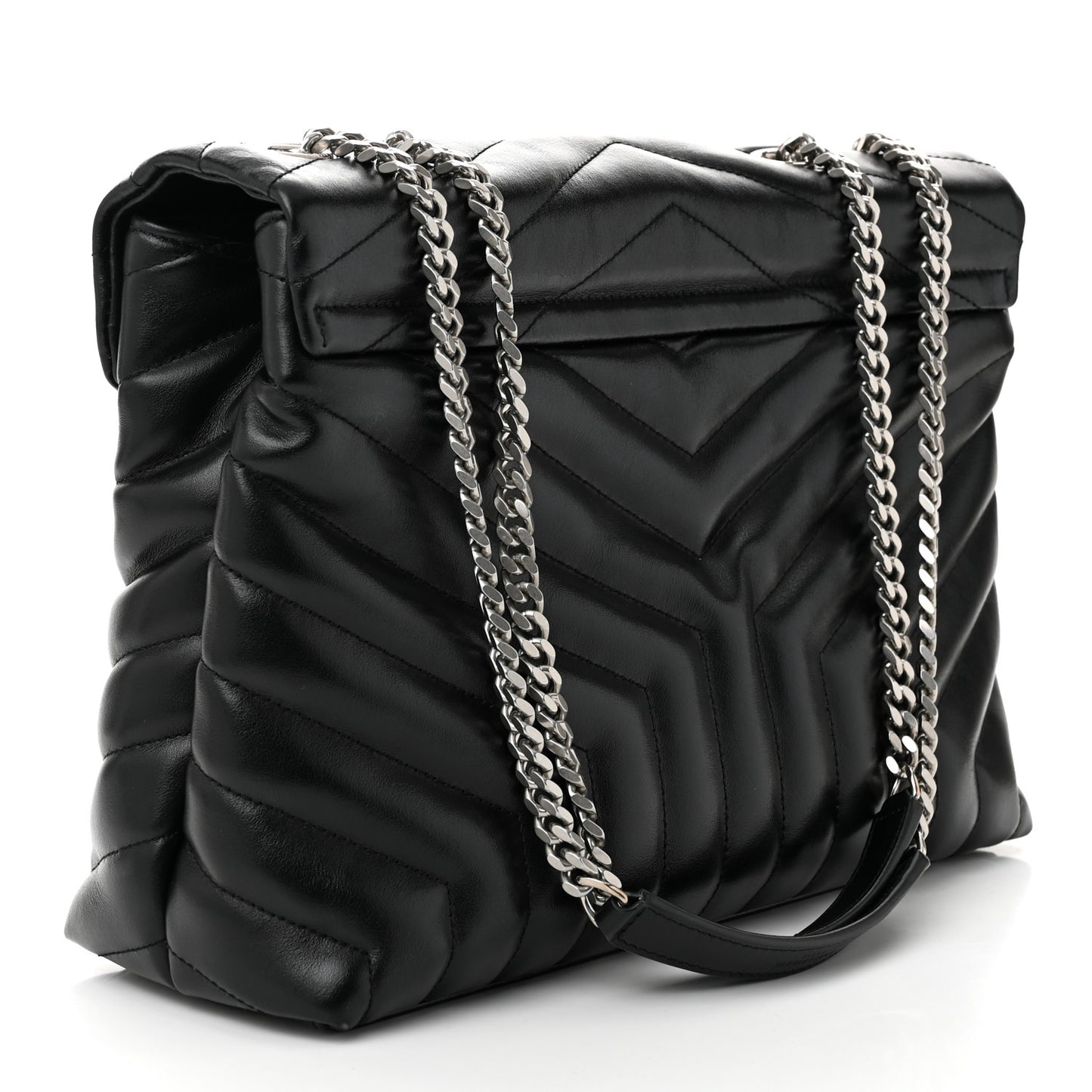 Calfskin Y Quilted Monogram Medium Loulou Chain Satchel Black