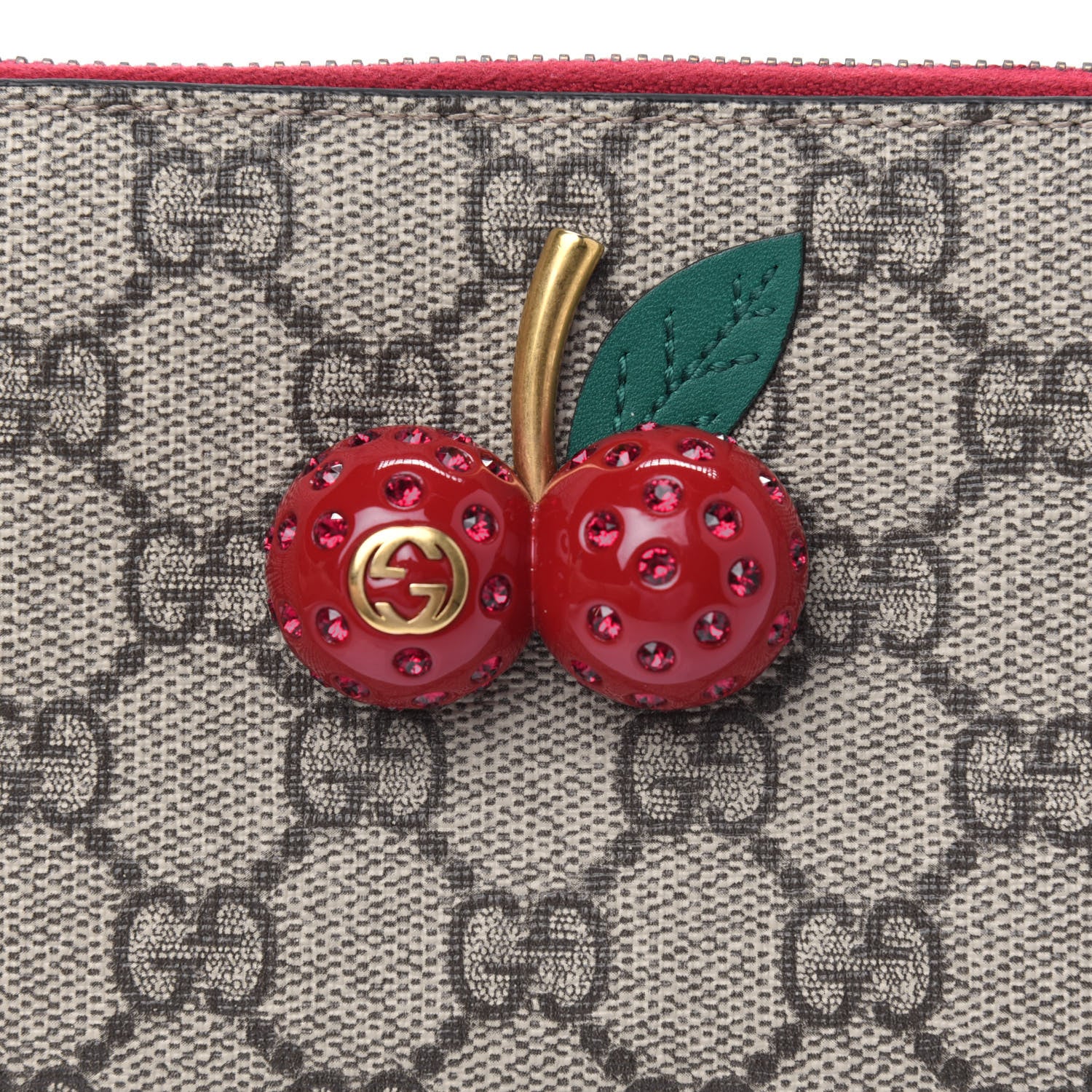Gucci GG Supreme Monogram Cherries Zip Around Wallet Hibiscus Red 12 of 13