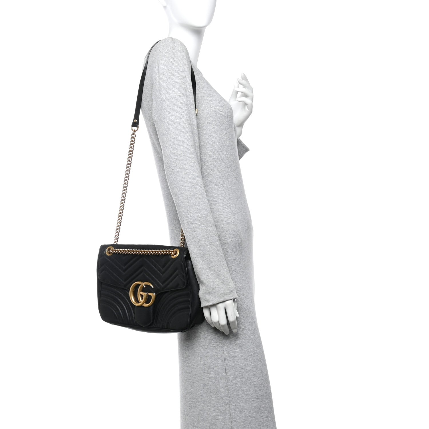 Gucci Calfskin Matelasse Medium GG Marmont Shoulder Bag Black 2 of 11
