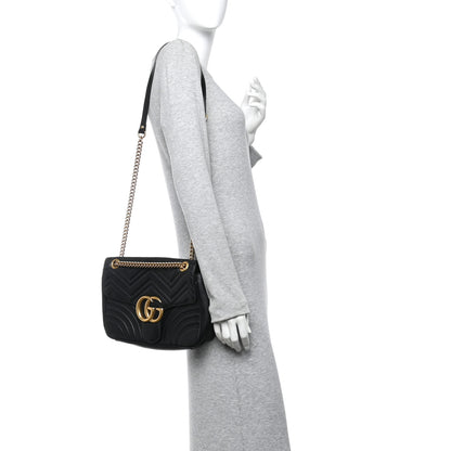 Gucci Calfskin Matelasse Medium GG Marmont Shoulder Bag Black 2 of 11