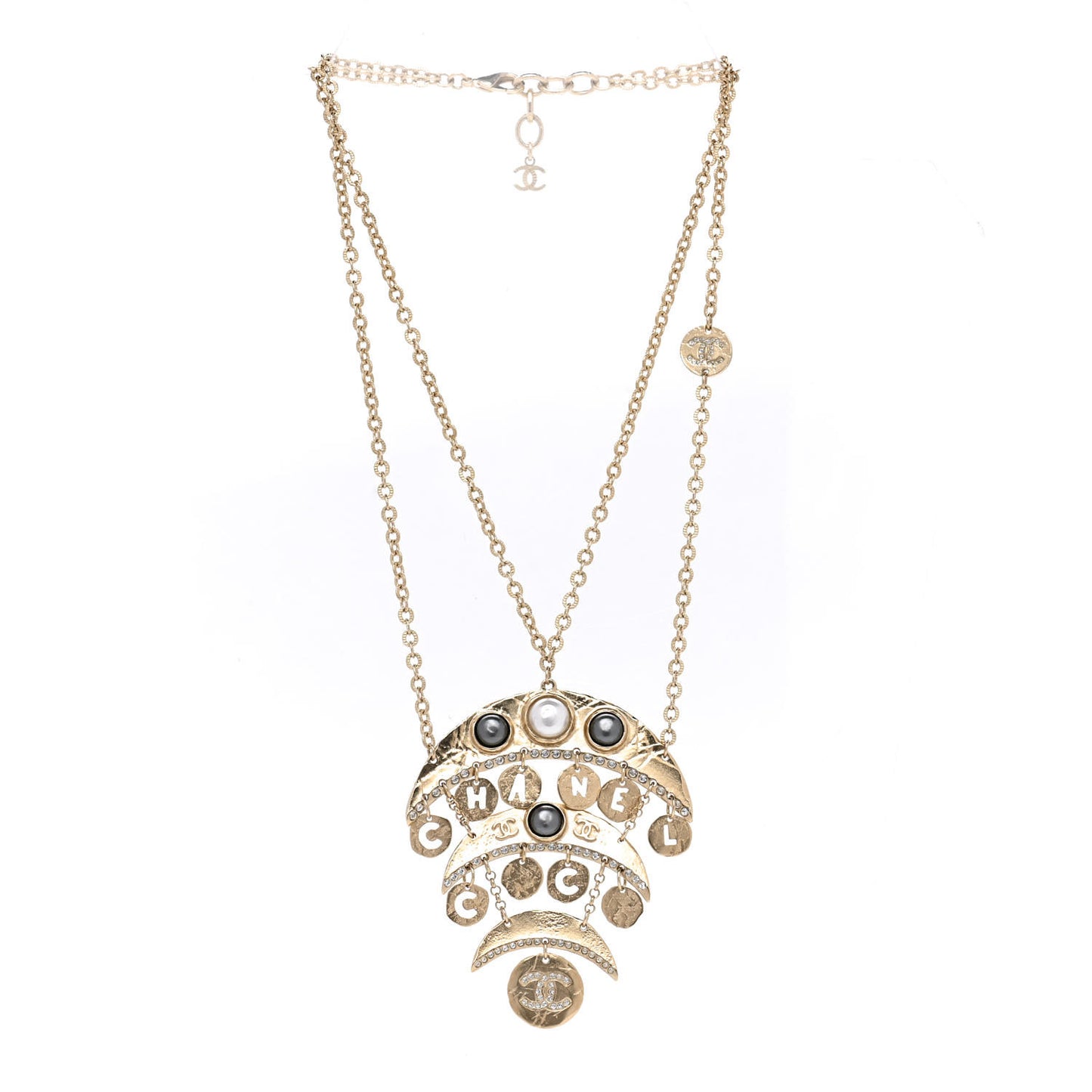 Crystal CC Pearl Drop Pendant Necklace