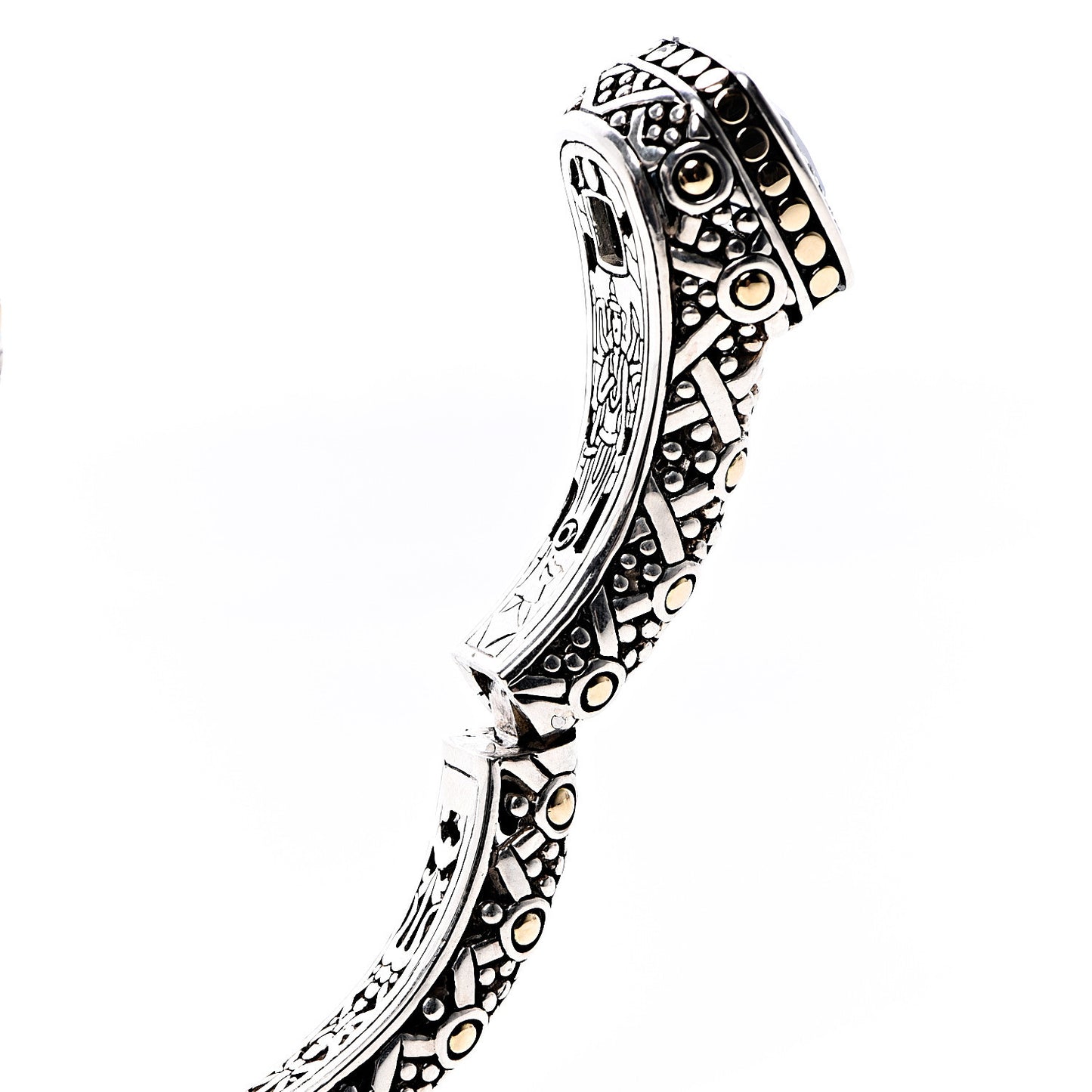 Sterling Silver 18K Yellow Gold Blue Topaz Diamond Jaisalmer Cuff Bracelet
