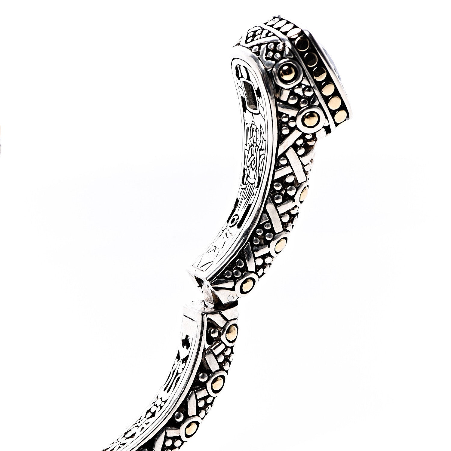 John Hardy Sterling Silver 18K Yellow Gold Blue Topaz Diamond Jaisalmer Cuff Bracelet 6 of 8