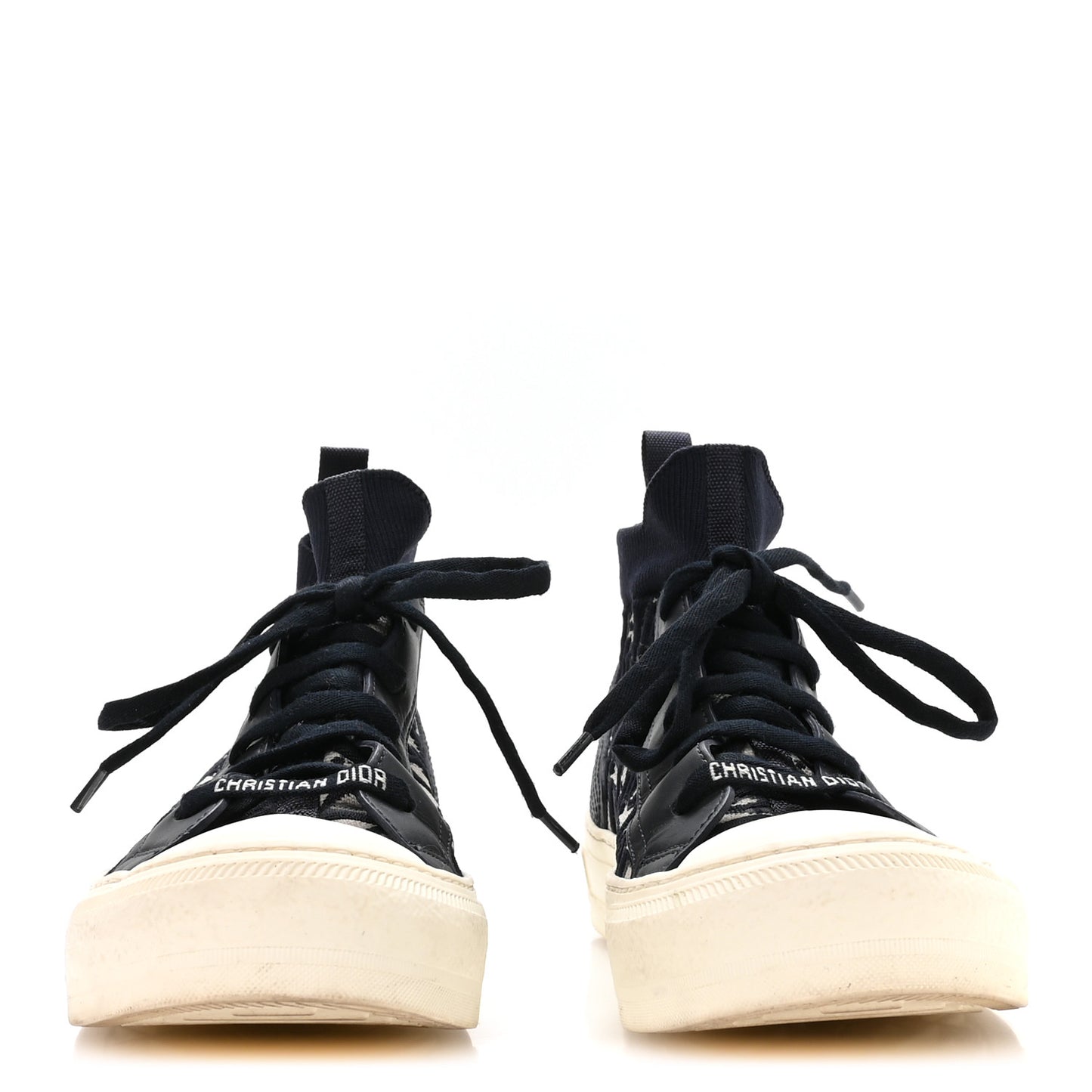 Technical Knit Calfskin Oblique Womens Walk'n Dior Mid Top Sneakers 38 Deep Blue