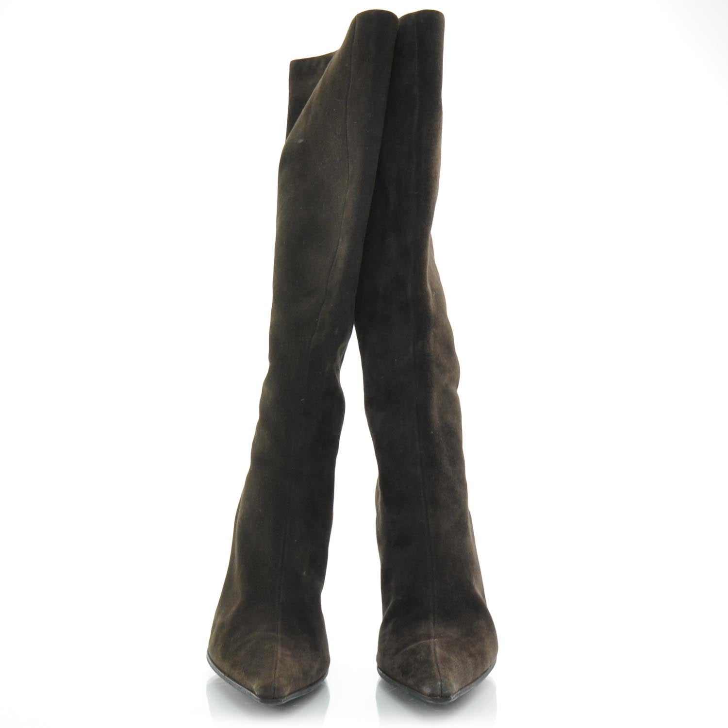 Prada Suede Tall Boots 36.5 Brown 3 of 8