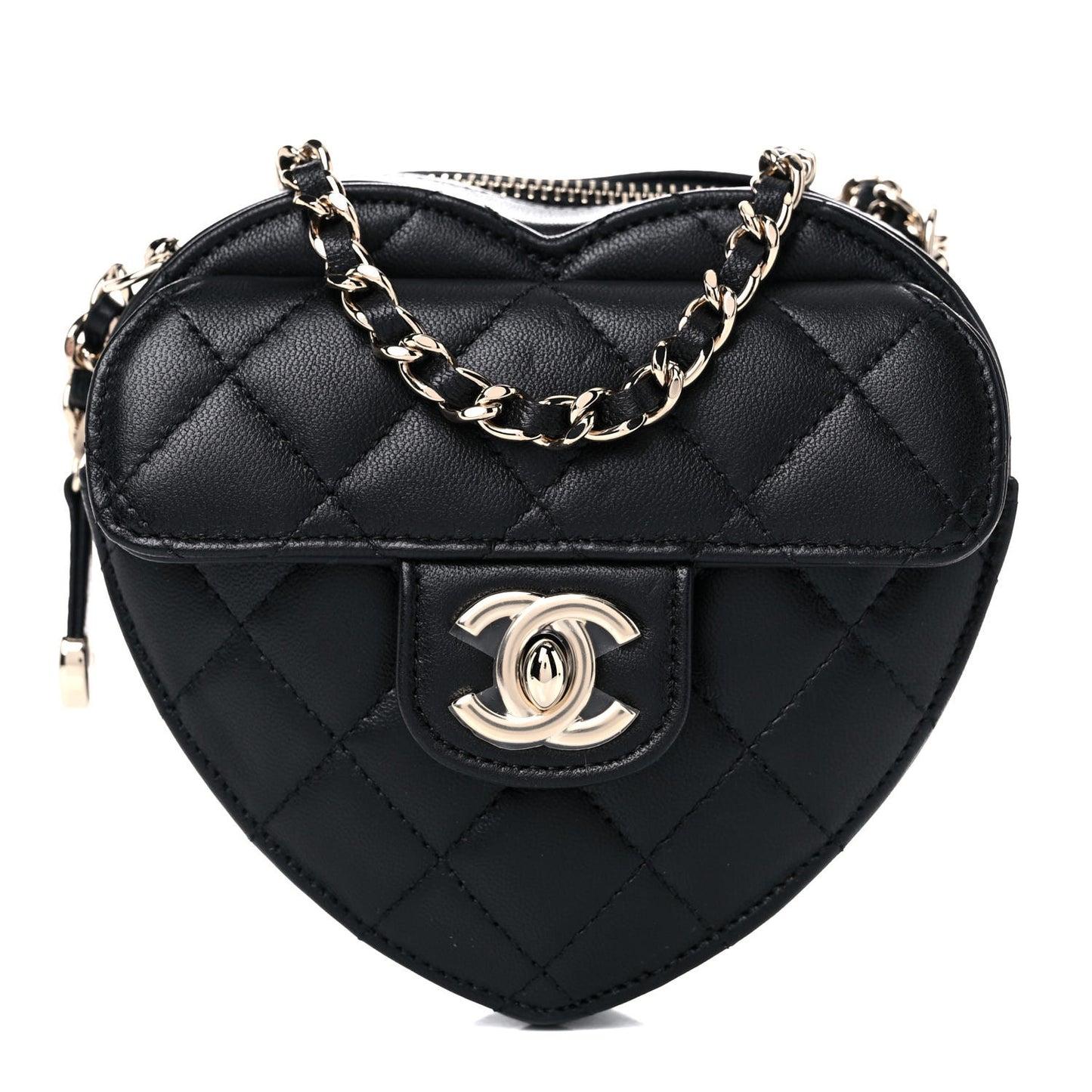 Lambskin Quilted CC In Love Heart Clutch With Chain Black