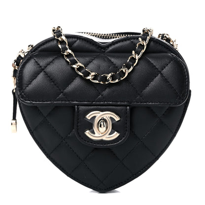 Chanel Lambskin Quilted CC In Love Heart Clutch With Chain Black 1 of 10
