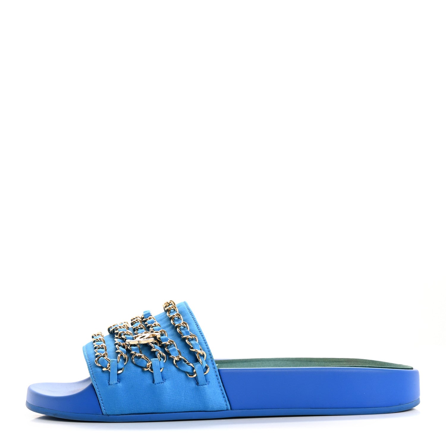 Chanel Canvas Chain Flat Sandals 37 Bright Blue 1 of 11