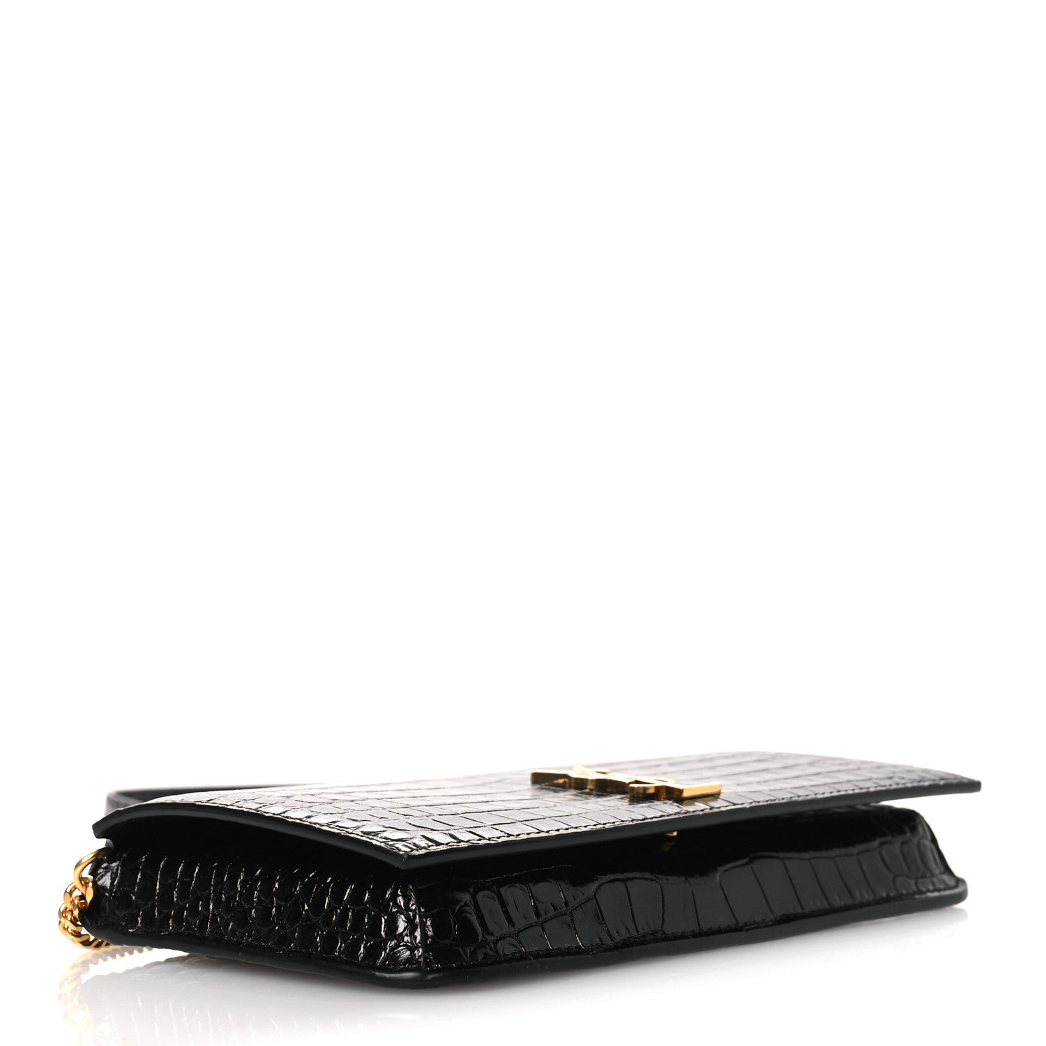 Saint Laurent Crocodile Embossed Monogram Phone Holder Crossbody Black 4 of 10