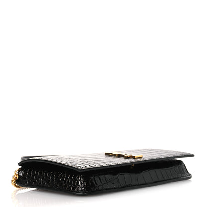 Saint Laurent Crocodile Embossed Monogram Phone Holder Crossbody Black 4 of 10