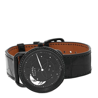 Hermes PVD Stainless Steel Alligator Black Diamond 36mm Arceau Ronde Des Heures Quartz Watch Noir 2 of 5