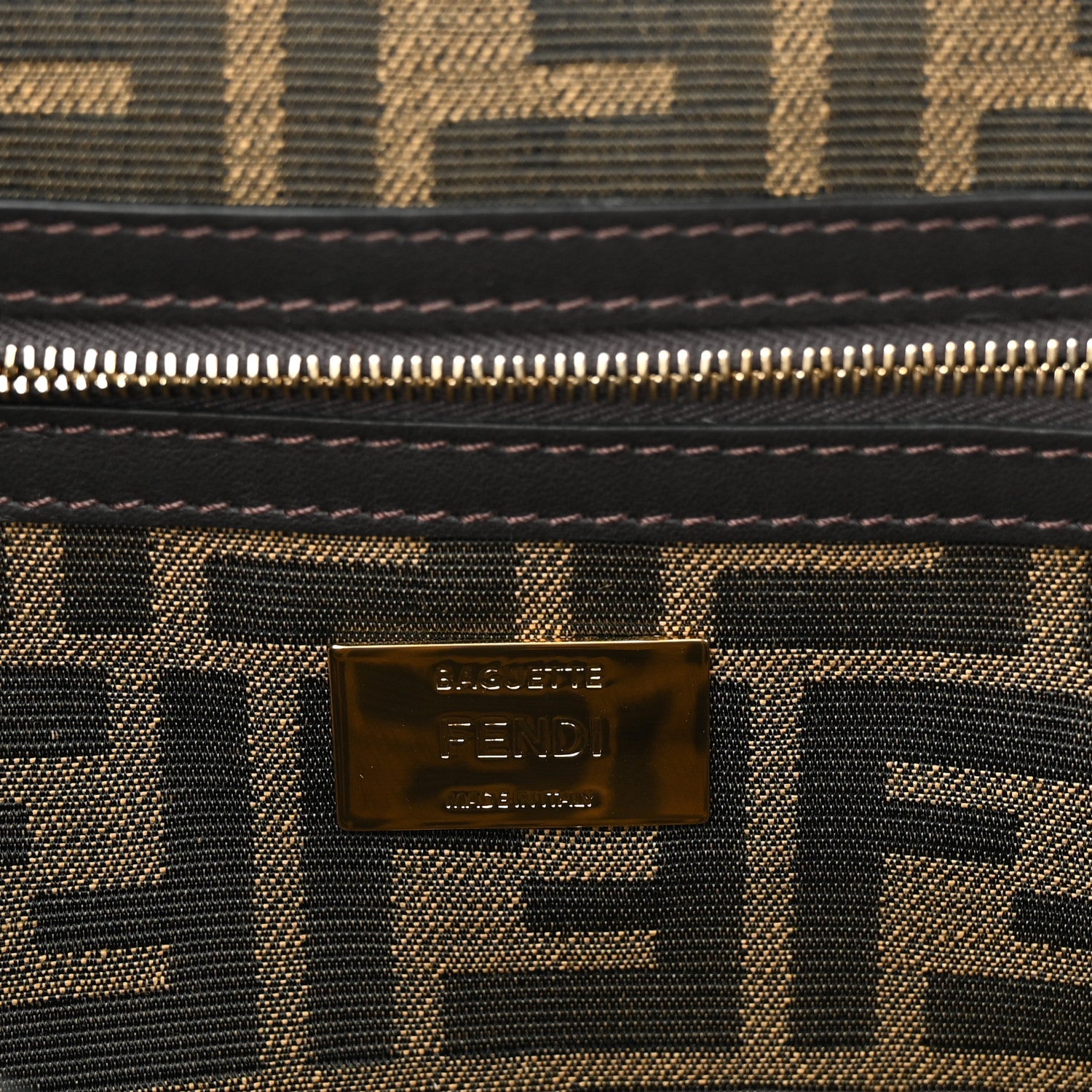 Fendi Fabric Jacquard FF 1974 Medium Baguette Tobacco Moro Black 6 of 10