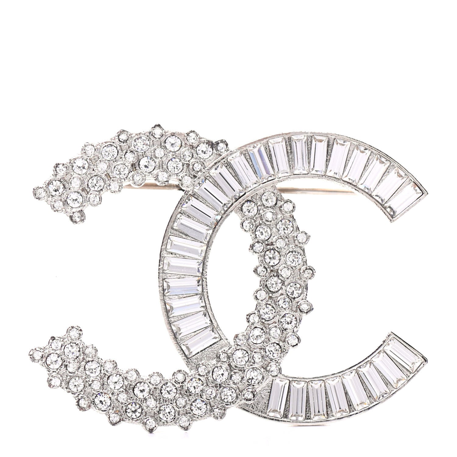 Chanel Crystal CC Brooch Silver 1 of 5