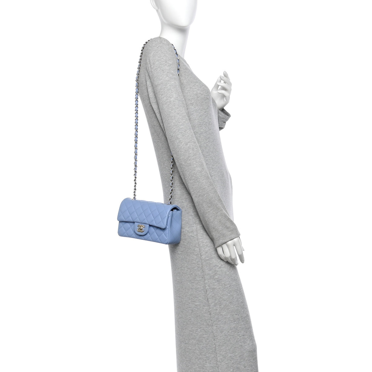 Lambskin Quilted Mini Rectangular Flap Light Blue