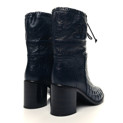 Chanel Crumpled Calfskin Quilted Cap Toe Short Boots 39.5 Blue Black 4 of 7