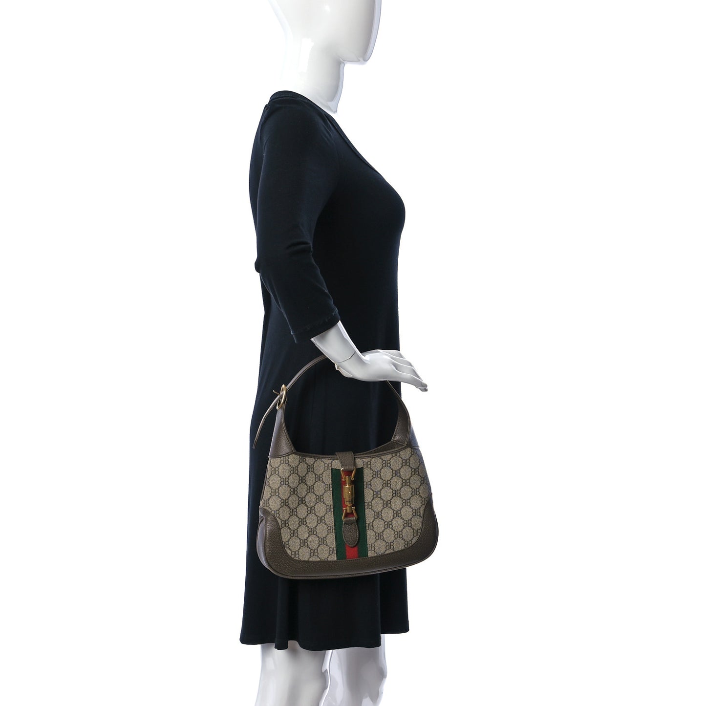 X BALENCIAGA BB Supreme Monogram Calfskin Web Small Jackie 1961 Hobo Beige Ebony