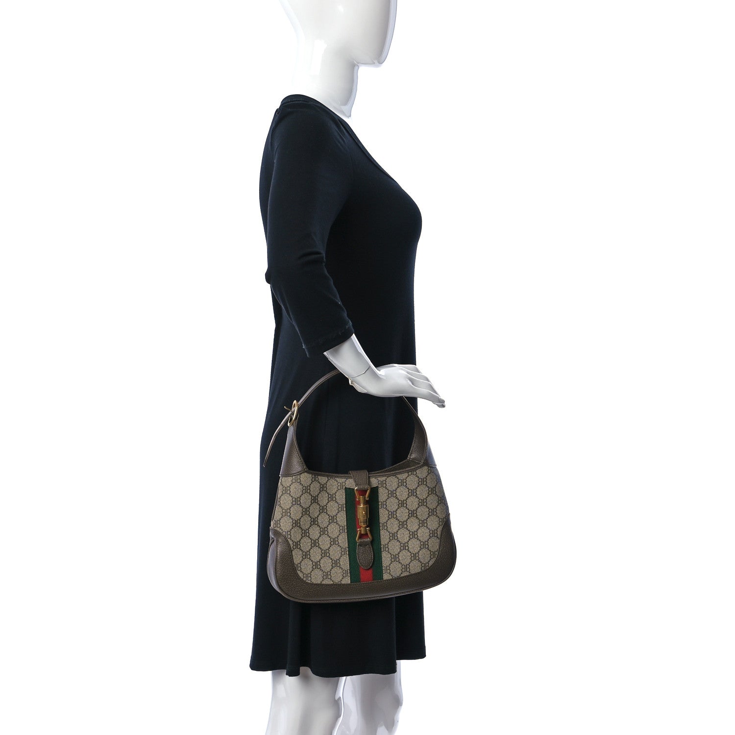 Gucci X BALENCIAGA BB Supreme Monogram Calfskin Web Small Jackie 1961 Hobo Beige Ebony 2 of 11