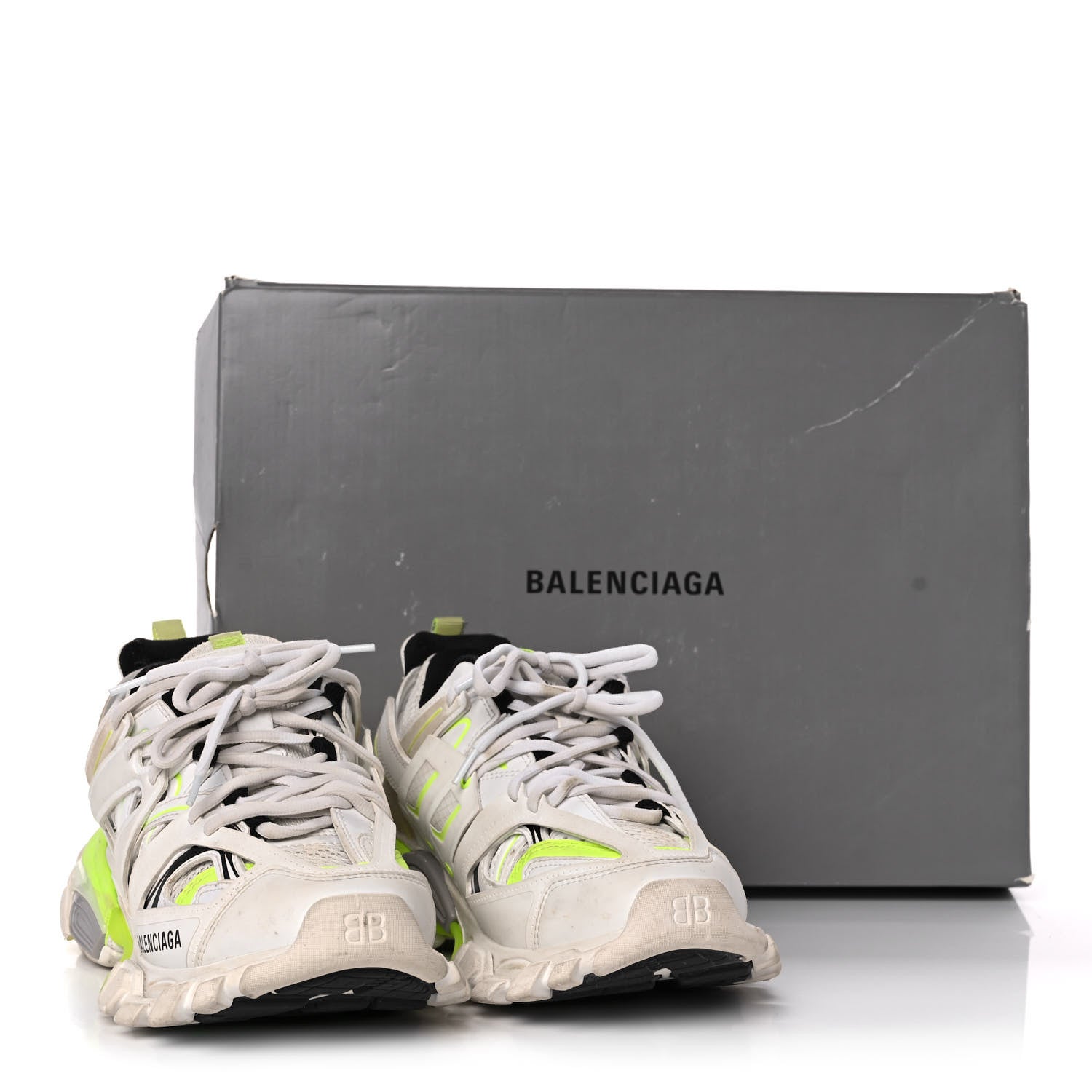 Balenciaga Mesh Nylon Worn Out Effect Womens Track Sneakers 37 White Fluo Yellow 9 of 9