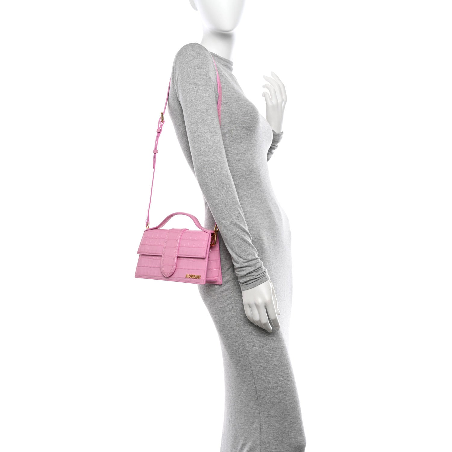 Jacquemus Calfskin Crocodile Embossed Le Grand Bambino Pink 2 of 13