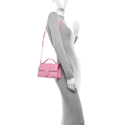 Jacquemus Calfskin Crocodile Embossed Le Grand Bambino Pink 2 of 13
