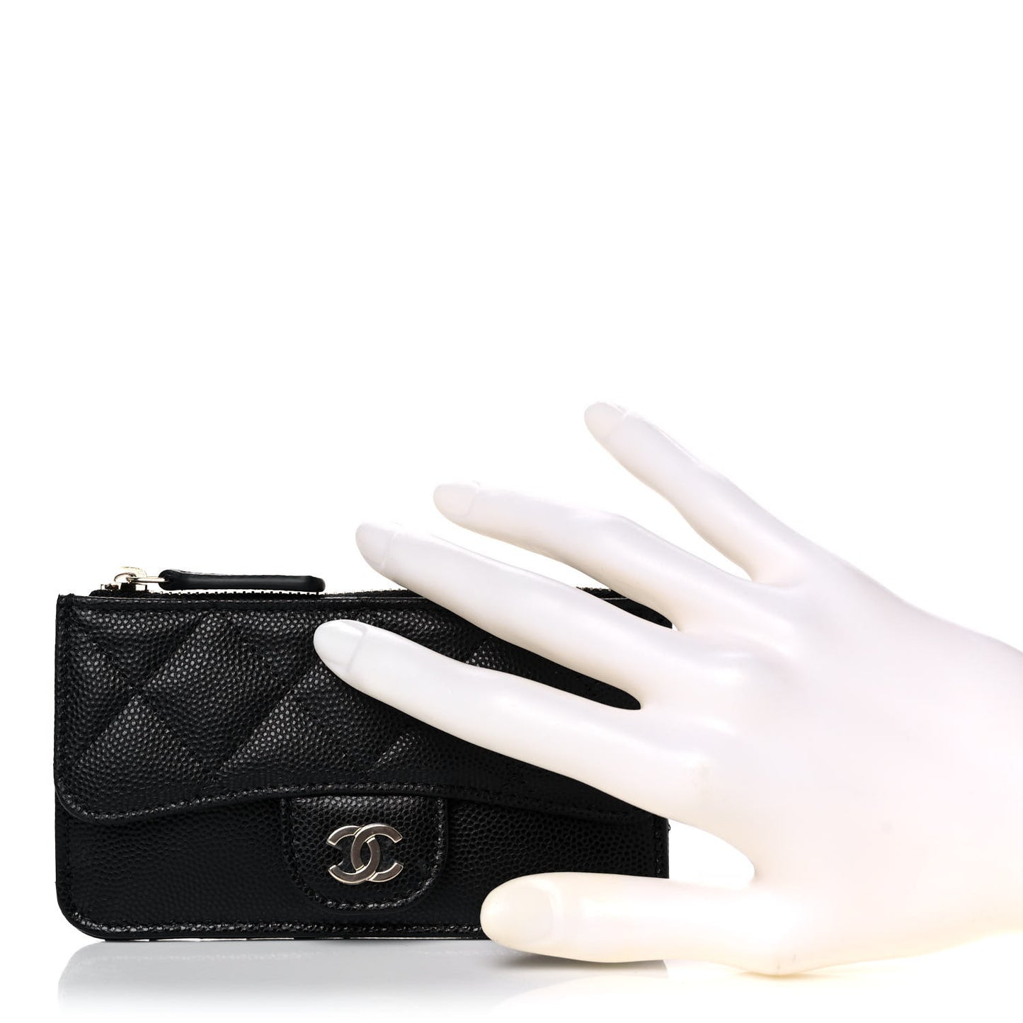 Caviar Quilted Flap Zip Card Holder Black