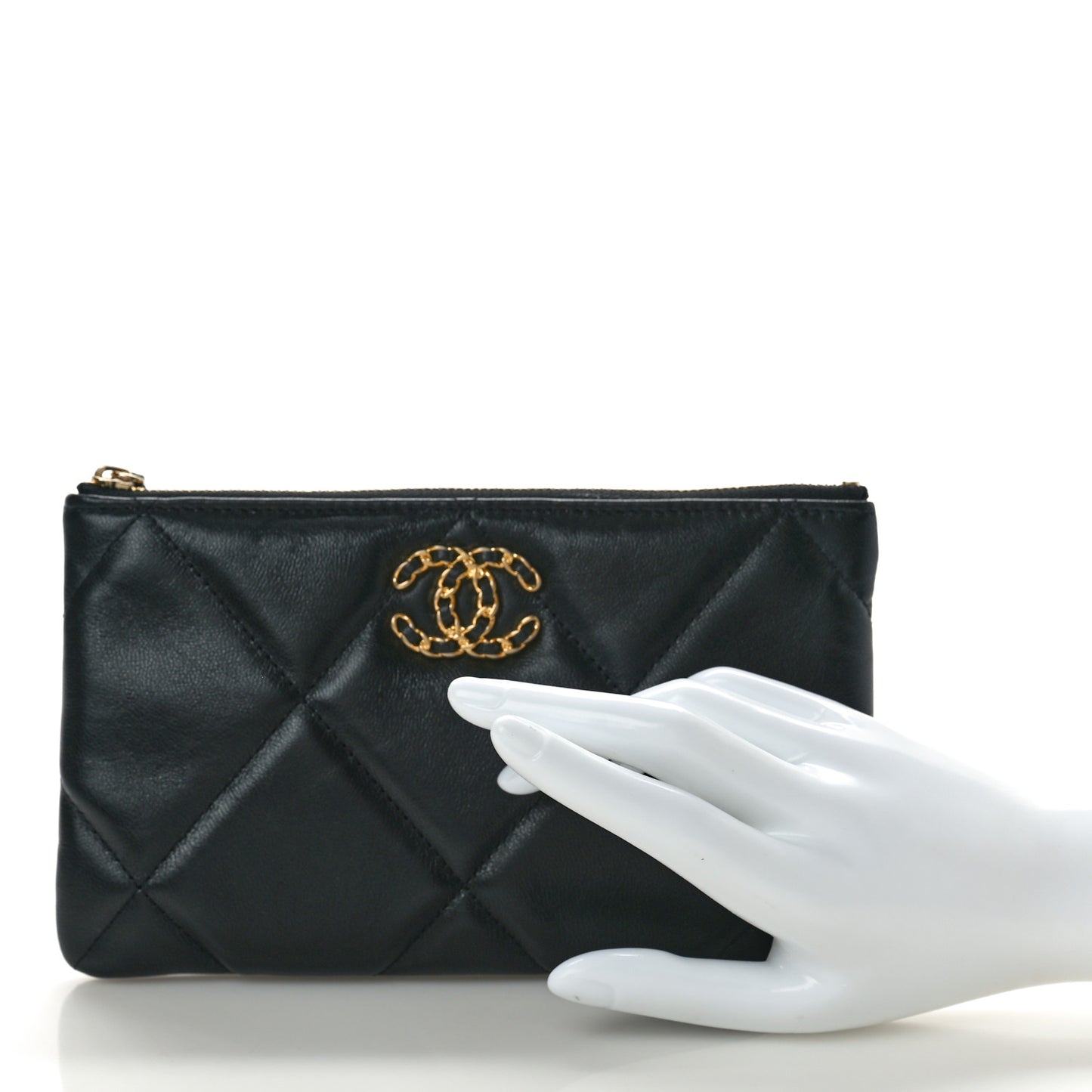 Shiny Goatskin Quilted Small Chanel 19 Pouch Black