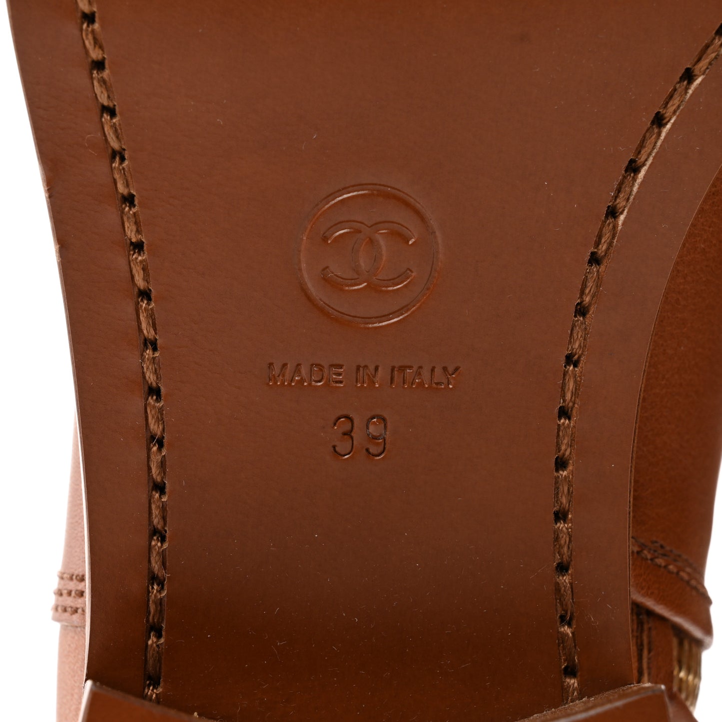 Calfskin CC Logo Mid Calf Boots 39 Caramel