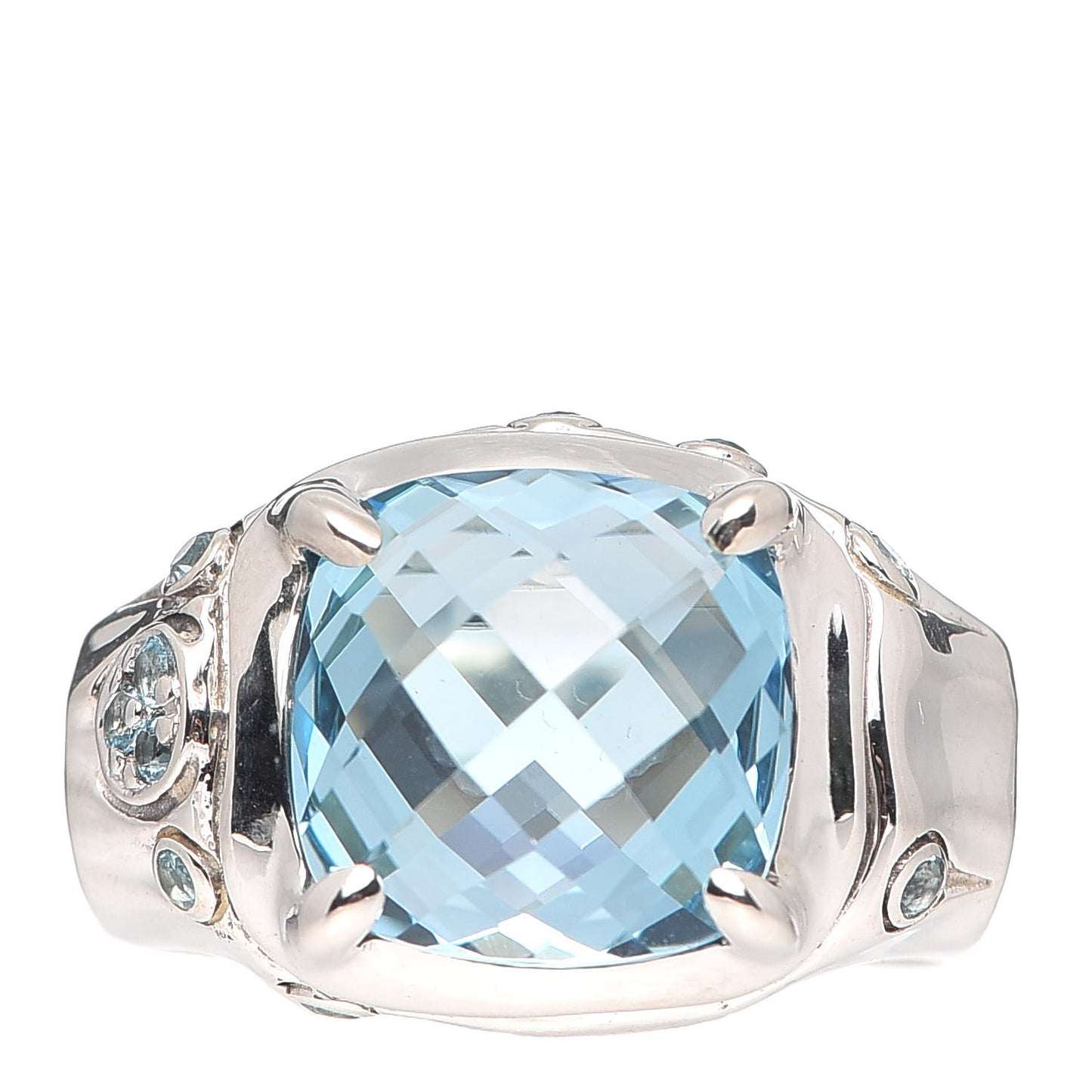 Sterling Silver Blue Topaz Bamboo Ring 54 7