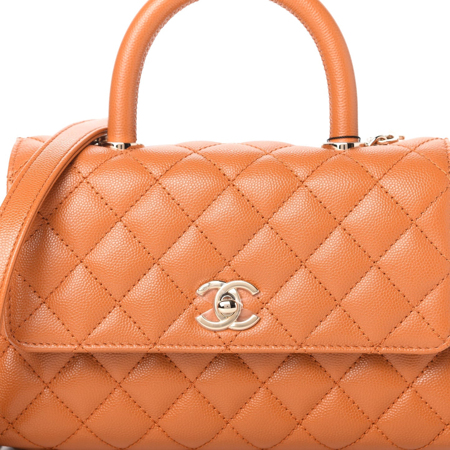 Caviar Quilted Mini Coco Handle Flap Light Brown