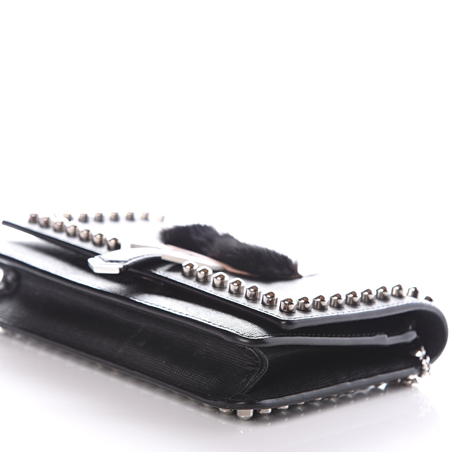 Vitello Elite Mink Fur Studded Karlito Tube Wallet on Chain Black
