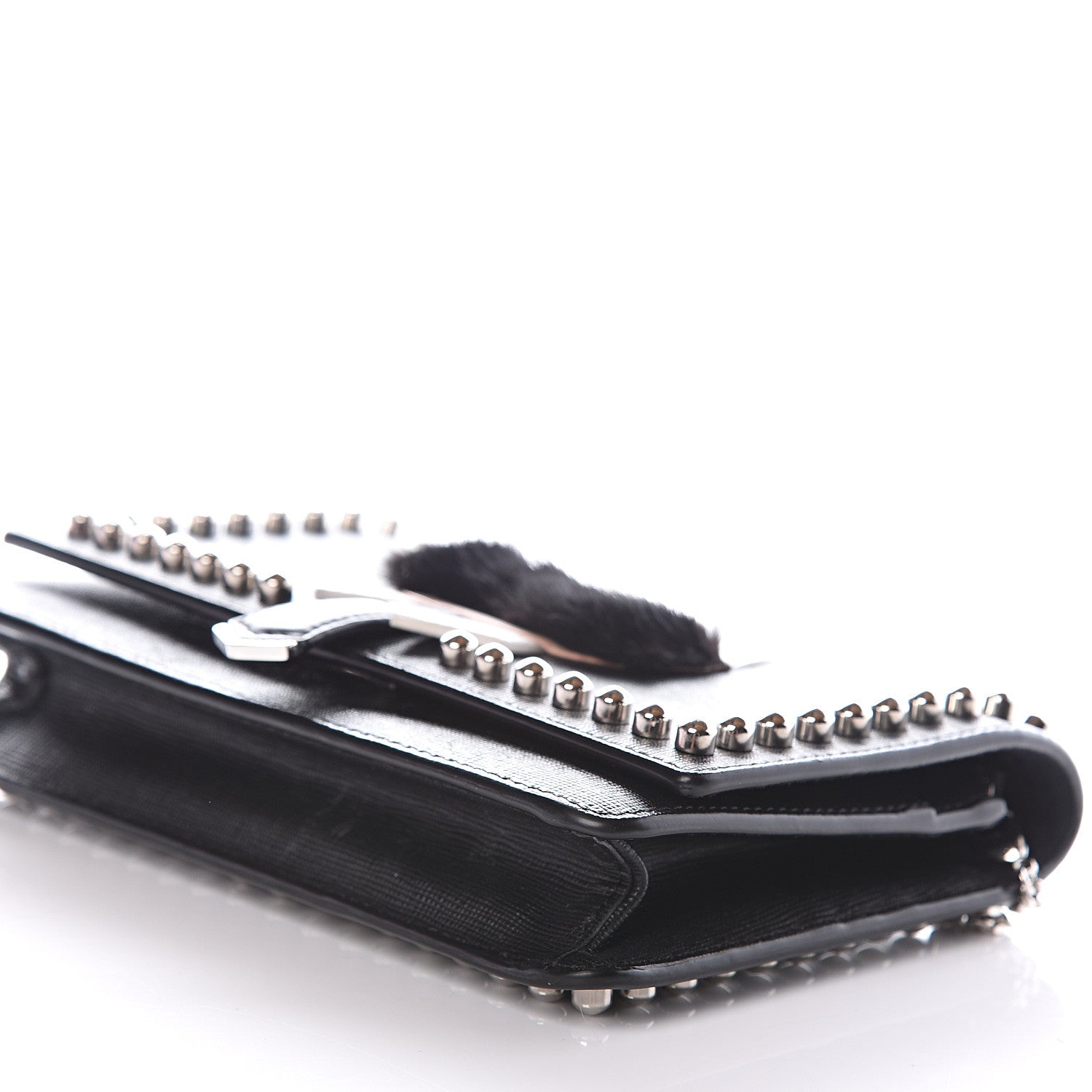 Fendi Vitello Elite Mink Fur Studded Karlito Tube Wallet on Chain Black 9 of 10