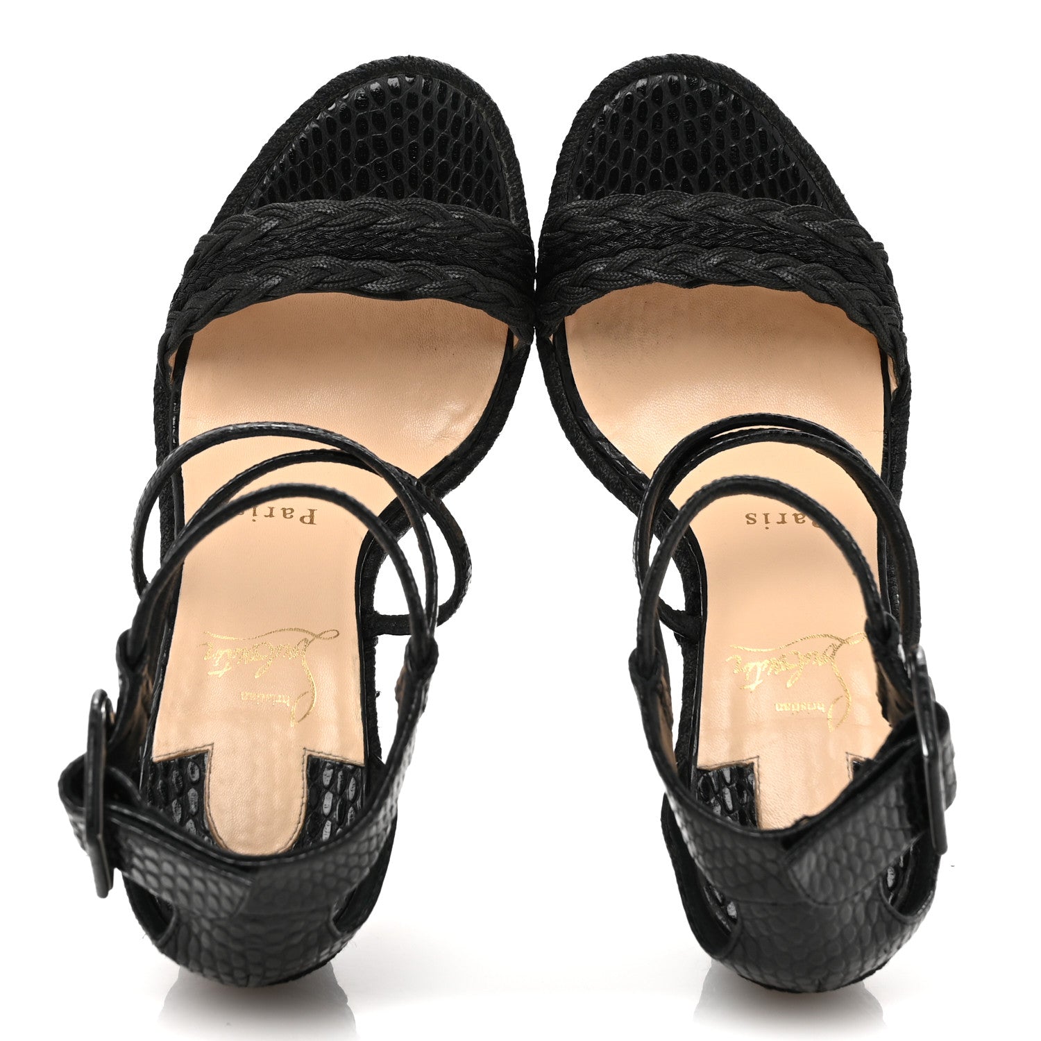 Christian Louboutin Cotton Braided Calfskin Bodrum 110 Wedge Sandals 37 Black 2 of 9