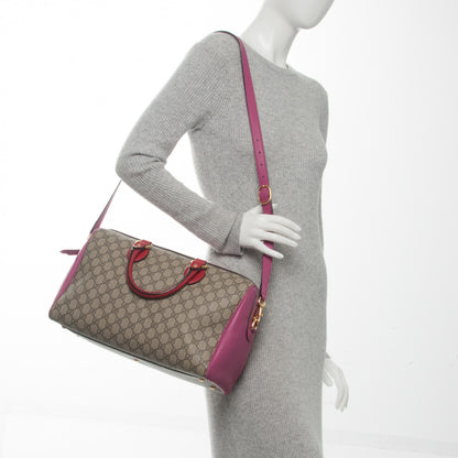 Gucci GG Supreme Monogram Medium Boston Beige Hibiscus Red New Rosette 2 of 8