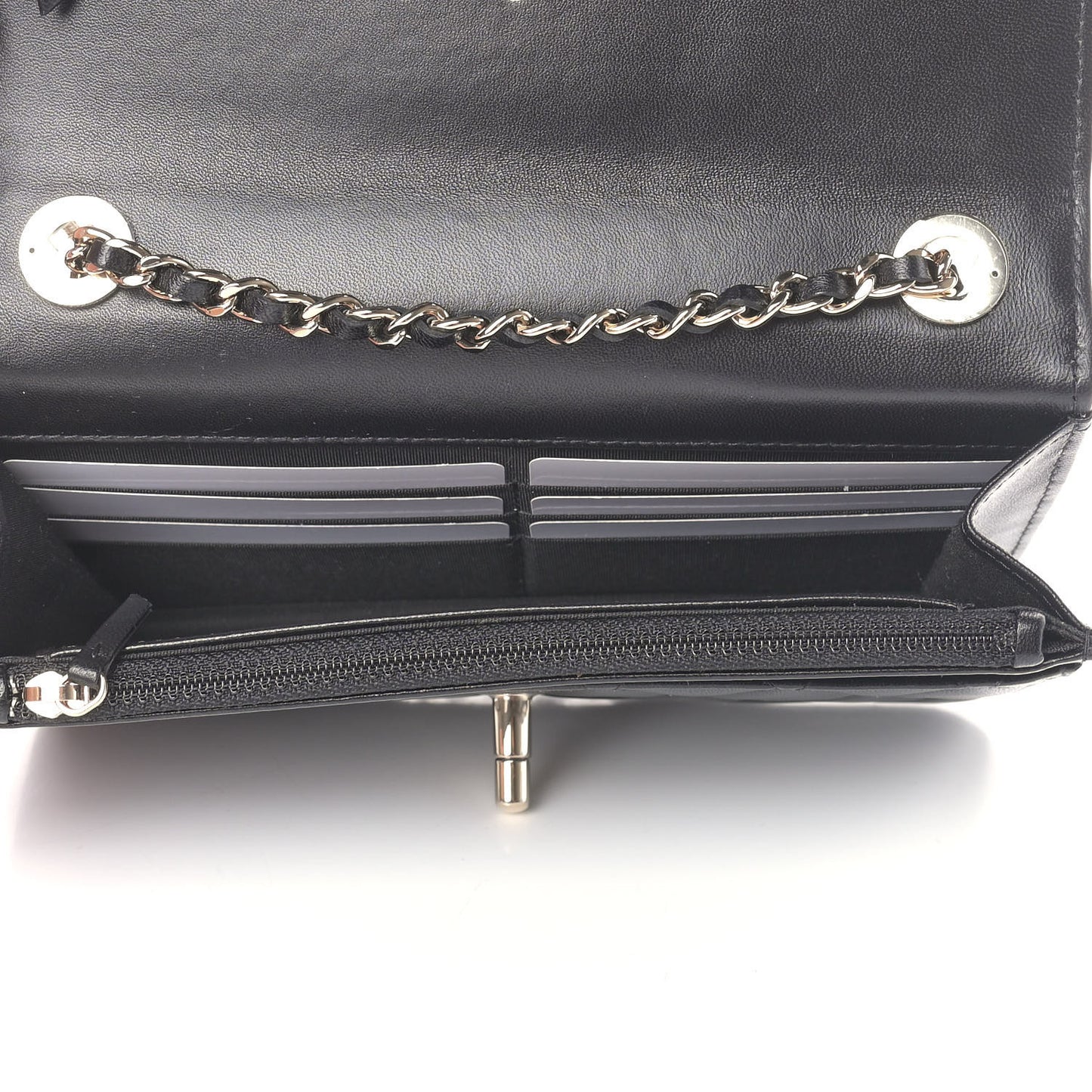Lambskin Quilted Trendy CC Wallet On Chain WOC Black